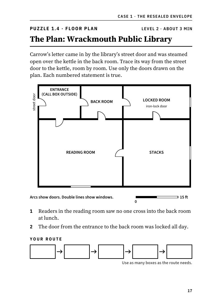 Floor plan of the Wrackmouth Public Library from Puzzle 1.4